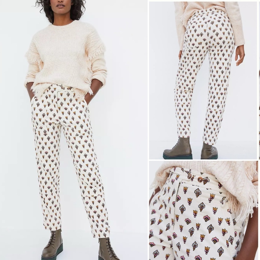 Anthropologie Fleurette Corduroy Pants in Cream Off White